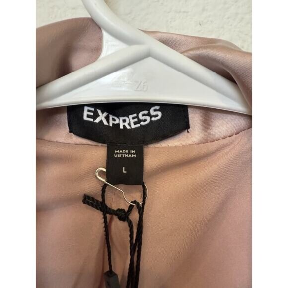 NEW EXPRESS SATIN TIE FRONT BLAZER L Mauve Dusty Pink - Picture 5 of 8
